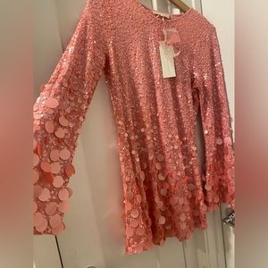 Loveshackfancy Lightning Bell-Sleeve. Sequin Mini Dress